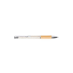 A bamboo grip pen with a wheat straw body and chrome accents, featuring a wooden barrel.