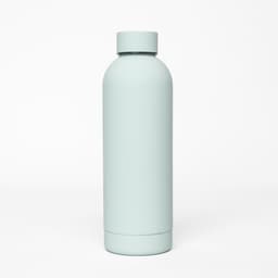 A drink bottle featuring a light mint green double wall design and a logo. Suitable for thermos use.