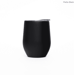 A drink bottle in matte black, featuring a sleek design and a lid, perfect for travel use.