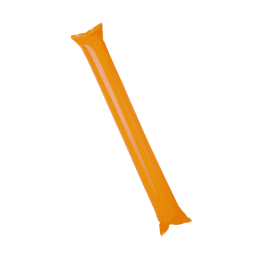 An orange inflatable cheering stick with a sealed end, featuring a simple design.