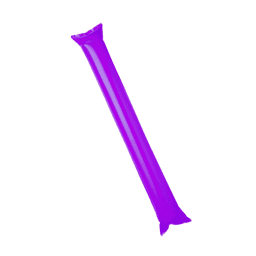 Vibrant purple inflatable cheering stick with a smooth surface and a tapered end. Features a logo.