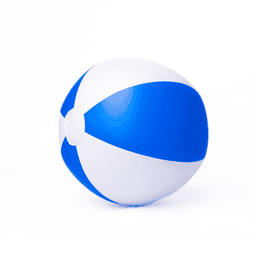 A blue and white beach ball, 40cm in size, featuring a smooth, glossy surface and a valve for air.