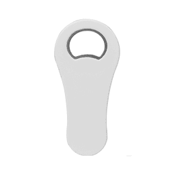 A drink bottle opener with a paddle shape, featuring a white finish and a metal insert for bottle caps.