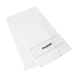 A large white cotton gym towel featuring a logo. Ideal for leisure and outdoor activities.