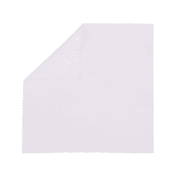 A small white microfibre cleaning cloth with a stitched edge, suitable for cleaning screens and lenses.