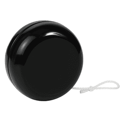 A black plastic yoyo with a white string, designed for fun and games.