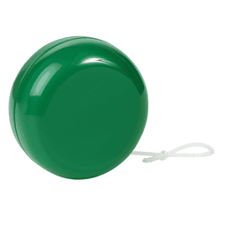 A green standard plastic yo-yo with a white string, featuring a smooth, shiny surface and round shape.