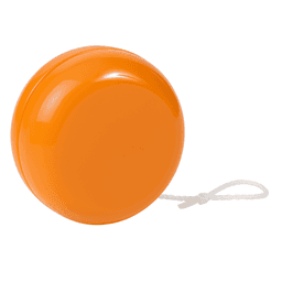 An orange plastic yoyo with a white string, featuring a glossy finish and a simple design.