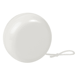 A white plastic yoyo with a string attached. The yoyo features a smooth, glossy surface.