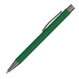 A green aluminum pen with a silver clip and tip, featuring a smooth, textured finish.