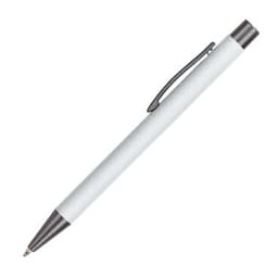 A white aluminium pen with a silver clip and tip, featuring a minimalistic design.