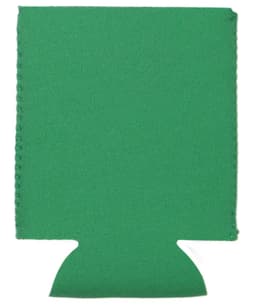 A green collapsible neoprene stubby holder with a simple design and a logo on the side.