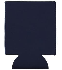 A dark navy neoprene stubby holder with a collapsible design, suitable for holding drink bottles.