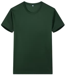 A dark green Saharah dryfit tee shirt with short sleeves and a round neckline. It features a logo.