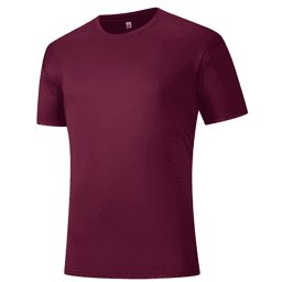 A maroon dryfit tee shirt with a simple design, featuring short sleeves and a round neck. It has a logo on it.