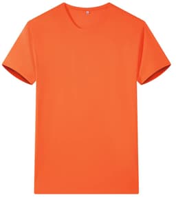 An orange Saharah dryfit tee shirt with short sleeves and a round neckline, featuring a logo.