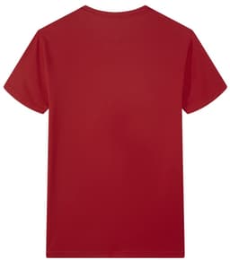 A red Saharah dryfit tee shirt with a simple, unadorned back and a logo on the interior neckline.