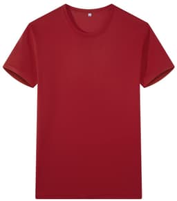A red Saharah dryfit tee shirt featuring a crew neck and short sleeves, with a logo on the label.