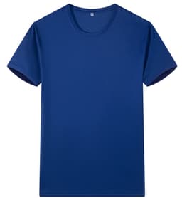 A blue Saharah dryfit tee shirt with a round neckline and short sleeves, featuring a logo on the front.