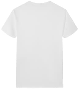 A plain white Saharah dryfit tee shirt featuring a back view, with a branding logo on the back.