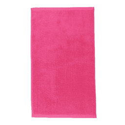 A bright pink gym towel featuring a soft texture and branding. Ideal for leisure and outdoor activities.