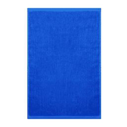 A blue gym towel with a textured surface and a solid colour design. It features an edging detail.