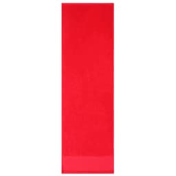 A bright red cotton gym towel with a smooth texture and a logo. Ideal for leisure and outdoor activities.