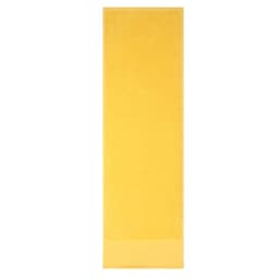A yellow gym towel featuring a logo at one end, suitable for leisure and outdoor activities.