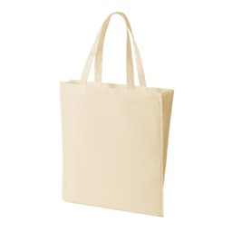A cream-coloured non-woven tote bag with two handles and a simple design. Features a branding logo.