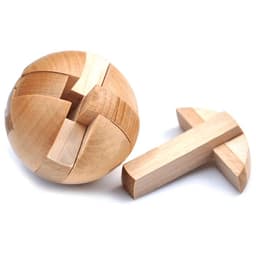 A wooden Puzzle Magic Ball displayed alongside a separate wooden piece, both in natural wood tones.