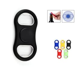 A drink bottle opener with a fidget spinner design in black, featuring a central spinner and two bottle opener ends.