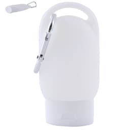A white Breezy Gel Hand Sanitiser bottle with a clip for easy attachment.