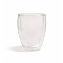 A drink bottle featuring a transparent double wall design, made of glass, ideal for reusable coffee cups.