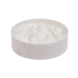 A white tin filled with round mints. The product is named Click It Mint Tins, categorized under confectionery.