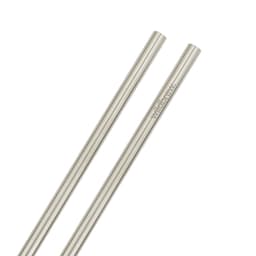 Two stainless steel straws in a silver finish, featuring a logo on one straw.