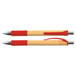 A red and bamboo pen with a smooth finish and a textured grip, featuring a clip and silver accents.