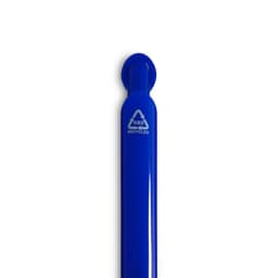 A blue gel ink pen featuring a recycled material logo and a sleek design.