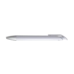 A white gel ink pen featuring a silver clip and trim, with a sleek and modern design.