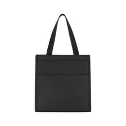 A black cooler bag with a simple design, featuring two front pockets and dual carrying handles.