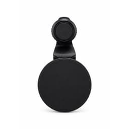 A black car phone holder featuring a circular base and an adjustable mount. It has a simple, streamlined design.