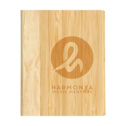A set of Lumix Bamboo Sticky Notes featuring a wooden texture and the logo of "Harmony Music Mentors."