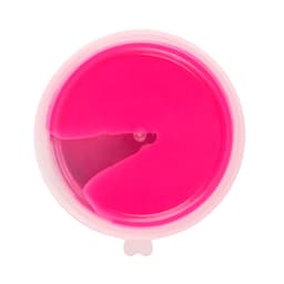 A pink container of Crazy Bouncing Putty with a smooth surface, featuring a round shape.