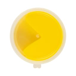 A round container of bright yellow putty with a two-tone design. The container has a logo on top.