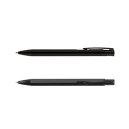 A set of black metal pens, showcasing a sleek design with a clip. Both pens have a shiny finish.