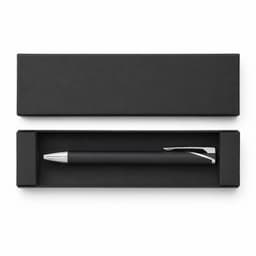 A black gel ink pen with a silver clip, presented in a black box without additional markings.