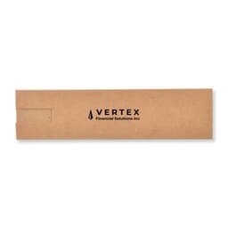 A rectangular cardboard box featuring a logo, in a natural brown colour, with a flap for opening.