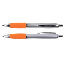 A pair of Concorde pens featuring a silver barrel and bright orange rubber grip sections.