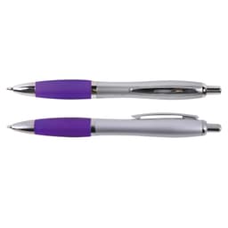 A metal pen featuring a sleek silver body with a purple grip and accents, available in two variations.