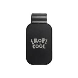 A black visor glasses holder with a logo, designed for storing glasses securely.