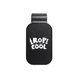 A black visor glasses holder with a logo featuring playful white text. Simple and compact design for accessories.